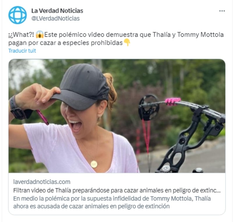 Thalía aparece practicando cacería de animales