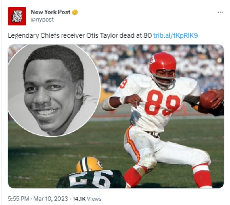 Muere la leyenda de Kansas City Otis Taylor