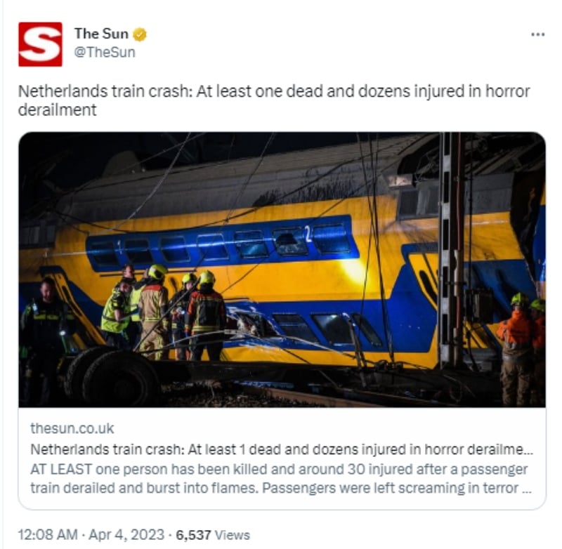 Tren se descarrila en Holanda