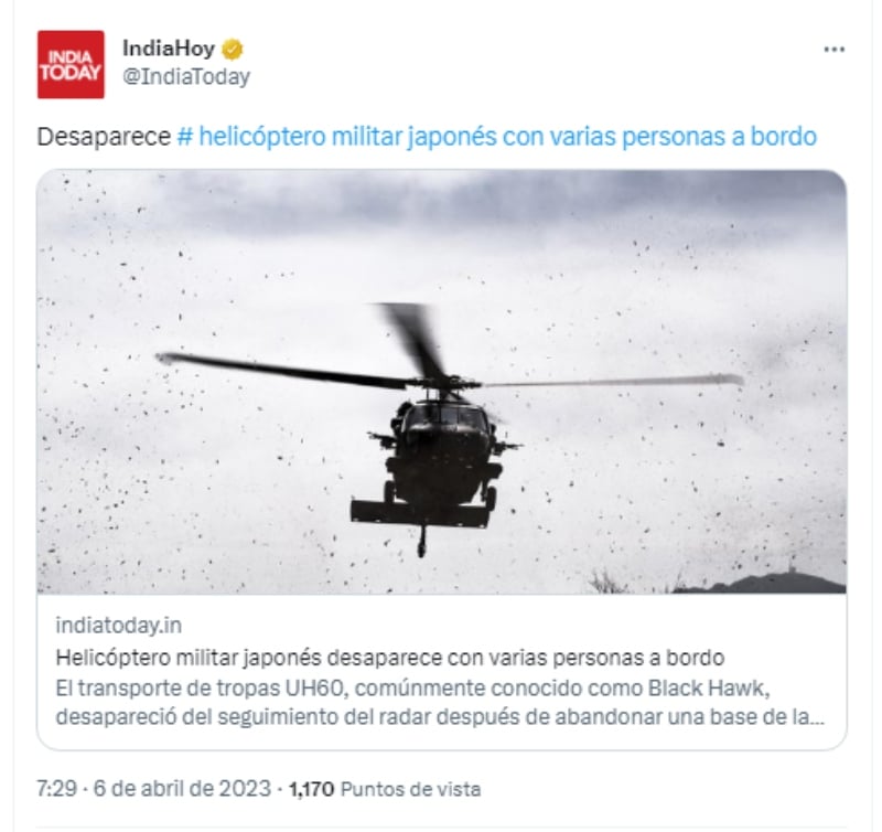Helicóptero japonés desaparece: Transportaba 10 tripulantes