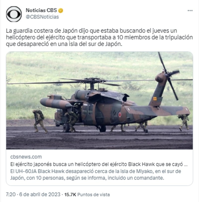 Helicóptero japonés desaparece en plena misión