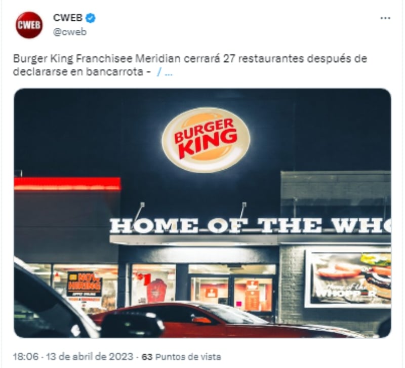 Burger King se declara en bancarrota