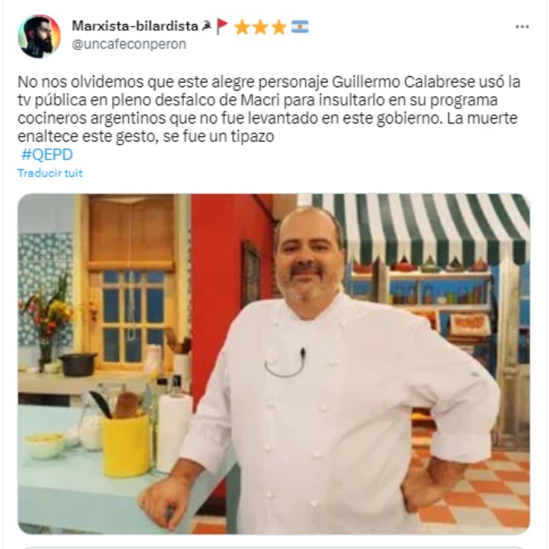 Muere el reconocido chef Guillermo Calabrese
