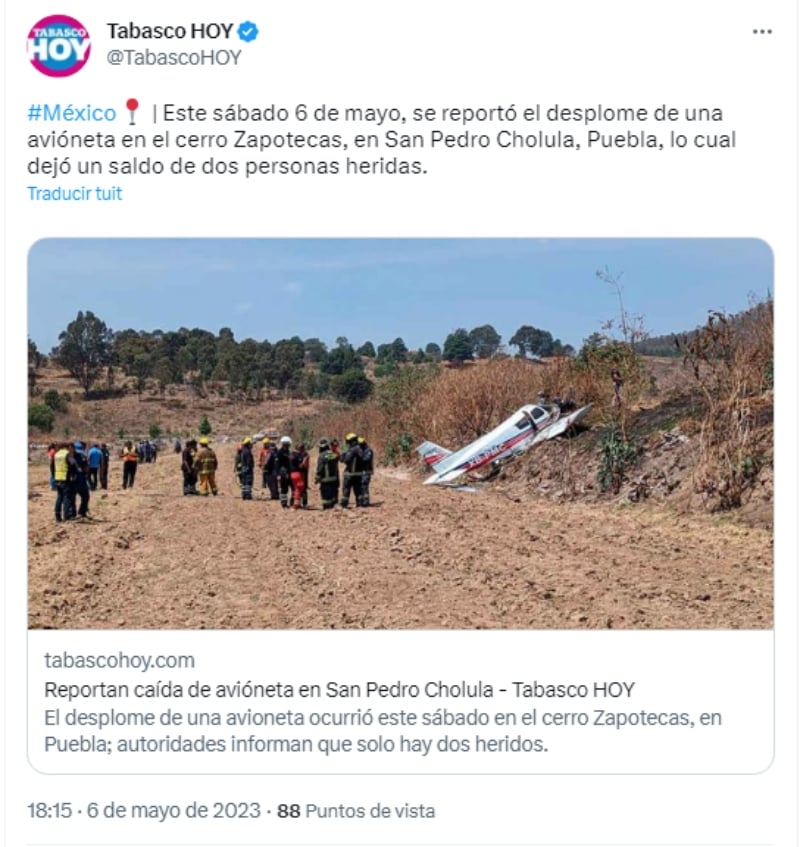 Avioneta se desploma en Puebla, México