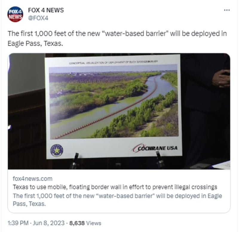 Texas Governor Announces Floating Wall