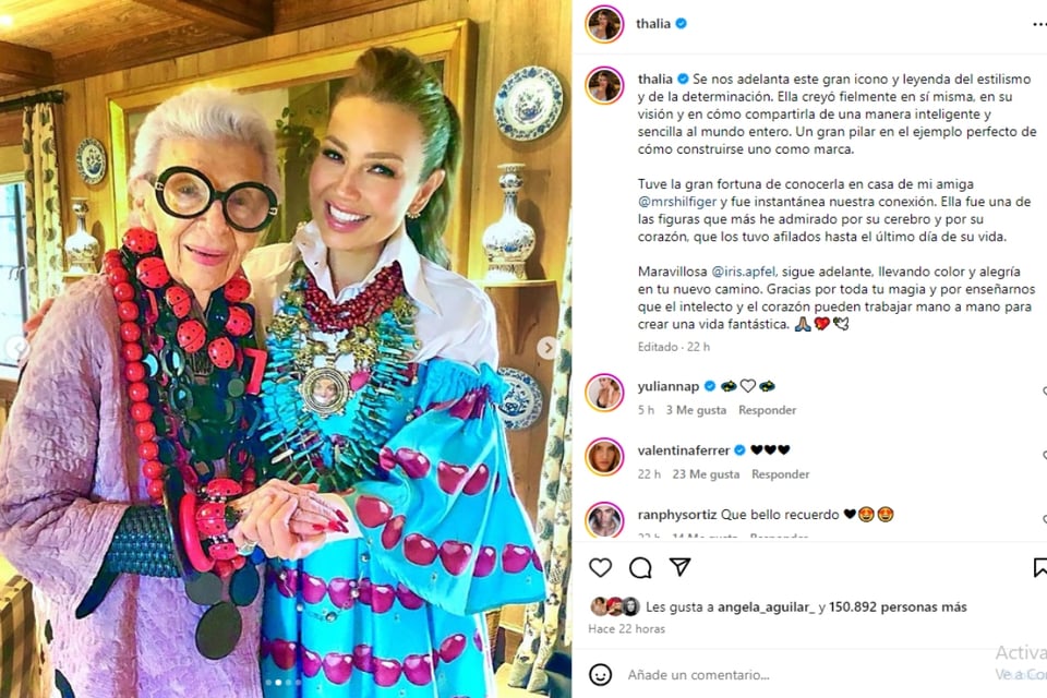 Thalía, Iris Apfel, mourning, celebrities, MundoNOW