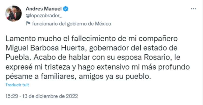 Muere el gobernador de Puebla, Miguel Barbosa
