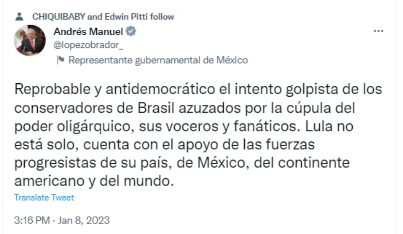 AMLO rompe silencio Brasil: "Reprobable y antidemocrático el intento golpista "