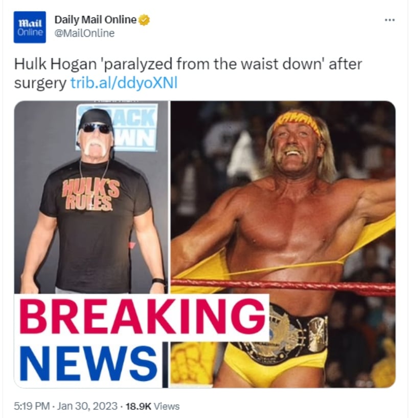 Hulk Hogan se encuentra paralizado tras una cirugía
