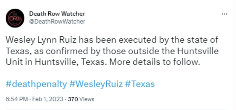Wesley Ruiz recibe la inyección letal