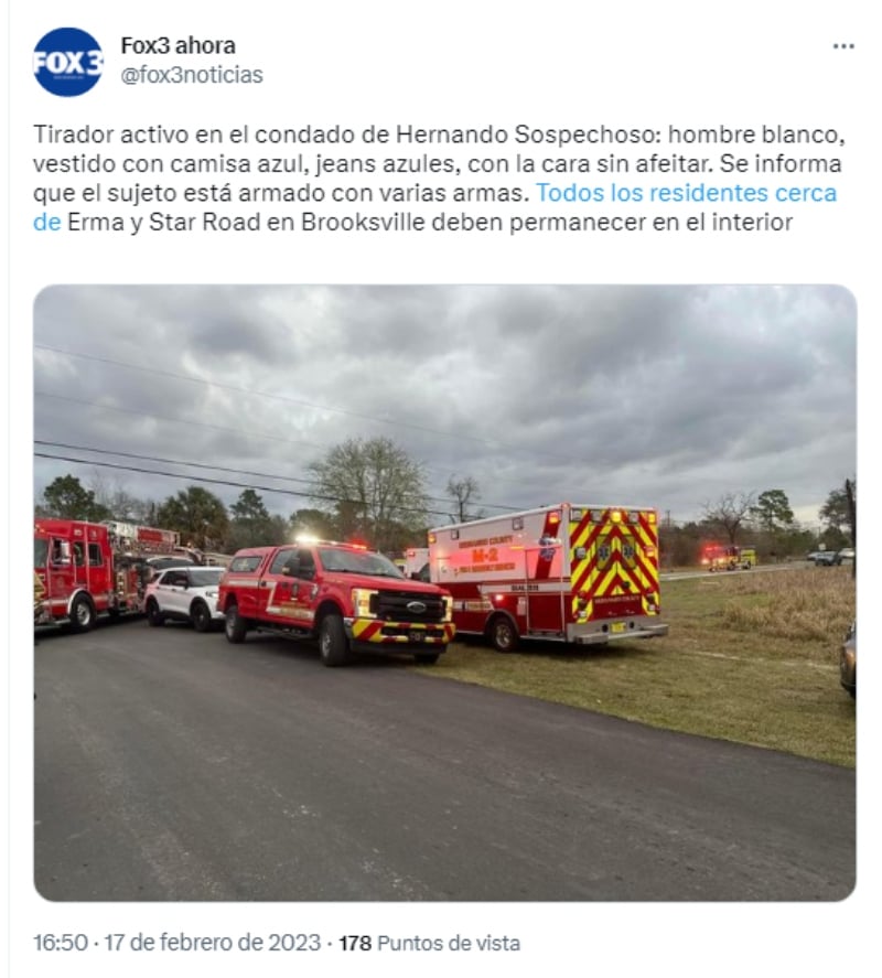 Reportan tirador activo Brooksville: Buscan a sospechoso fuertemente armado