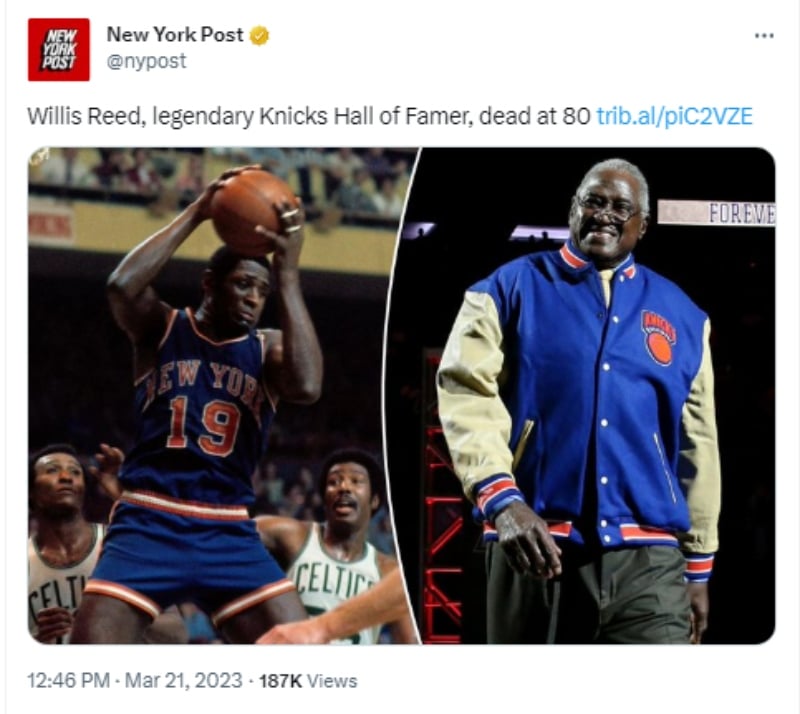Muere el basquetbolista Willis Reed