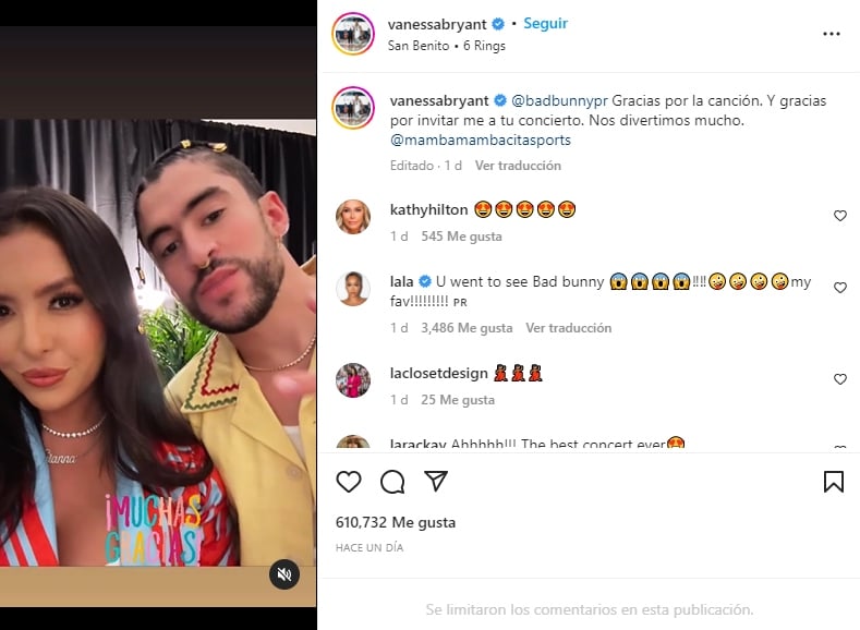 Vanessa Bryant aparece con Bad Bunny