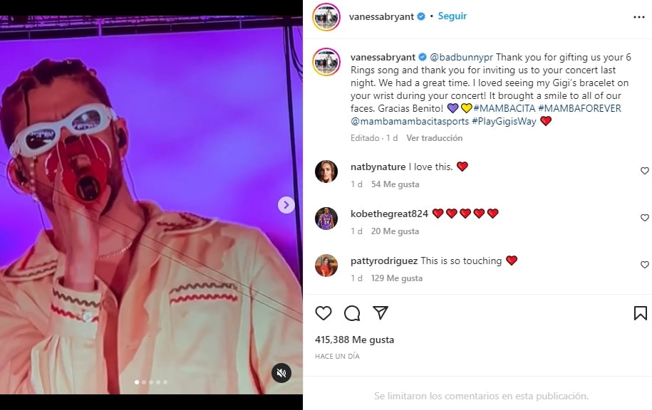 Vanessa Bryant aparece con Bad Bunny