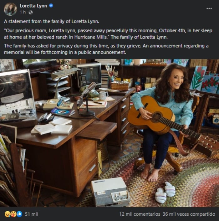 Muere cantante Loretta Lynn