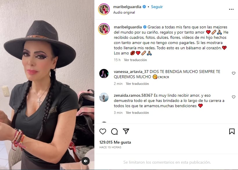 Maribel Guardia agradece detalles de los fans