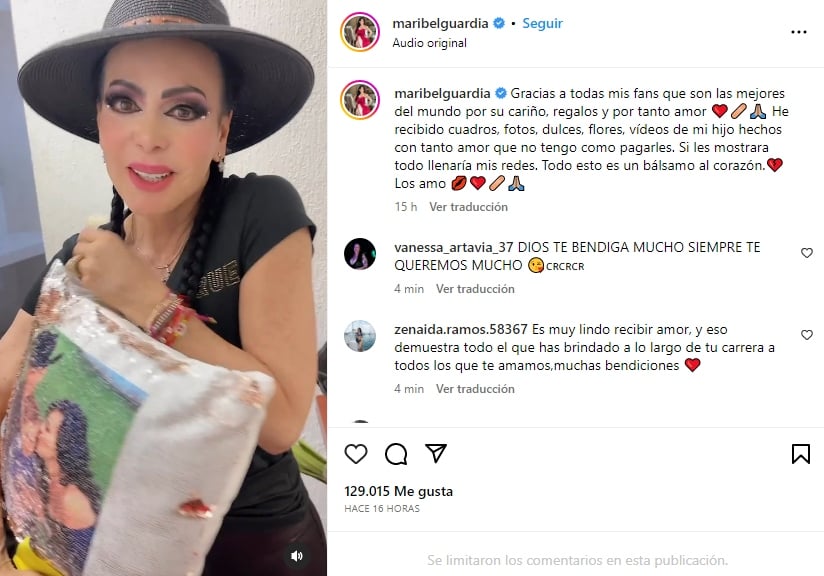 Maribel Guardia agradece detalles de los fans