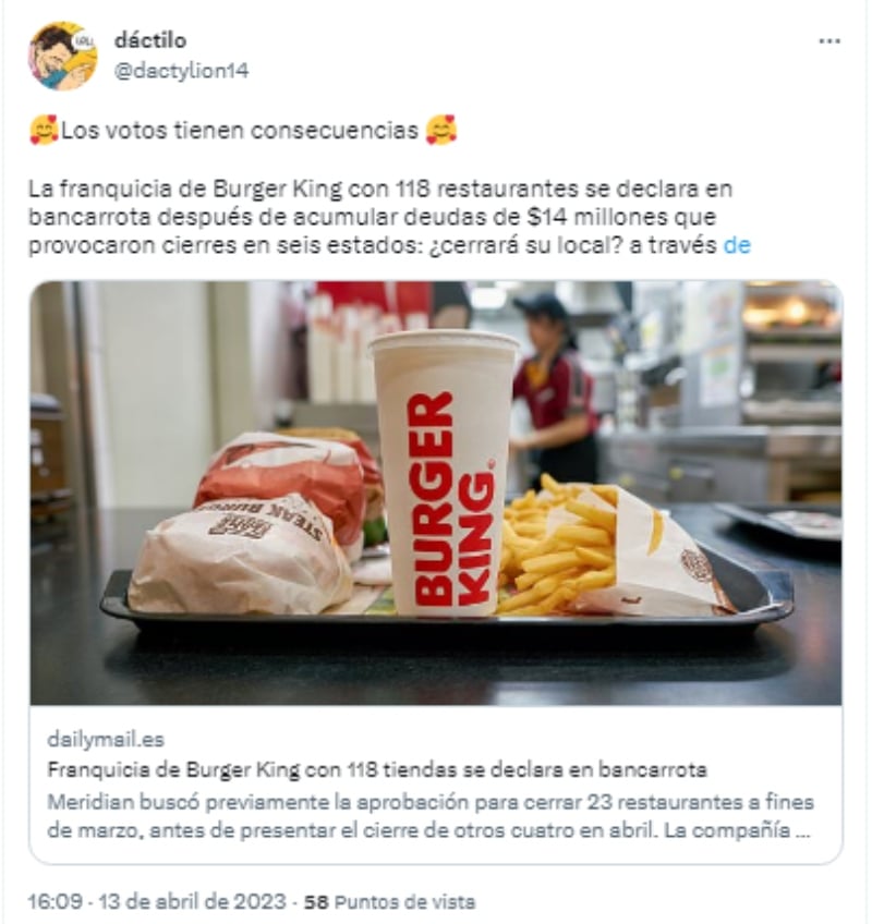 Burger King declara bancarrota: Anuncian cierres de sucursales