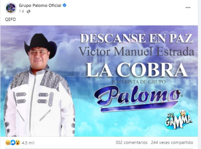 Grupo Palomo se viste de luto y confirman muerte de integrante