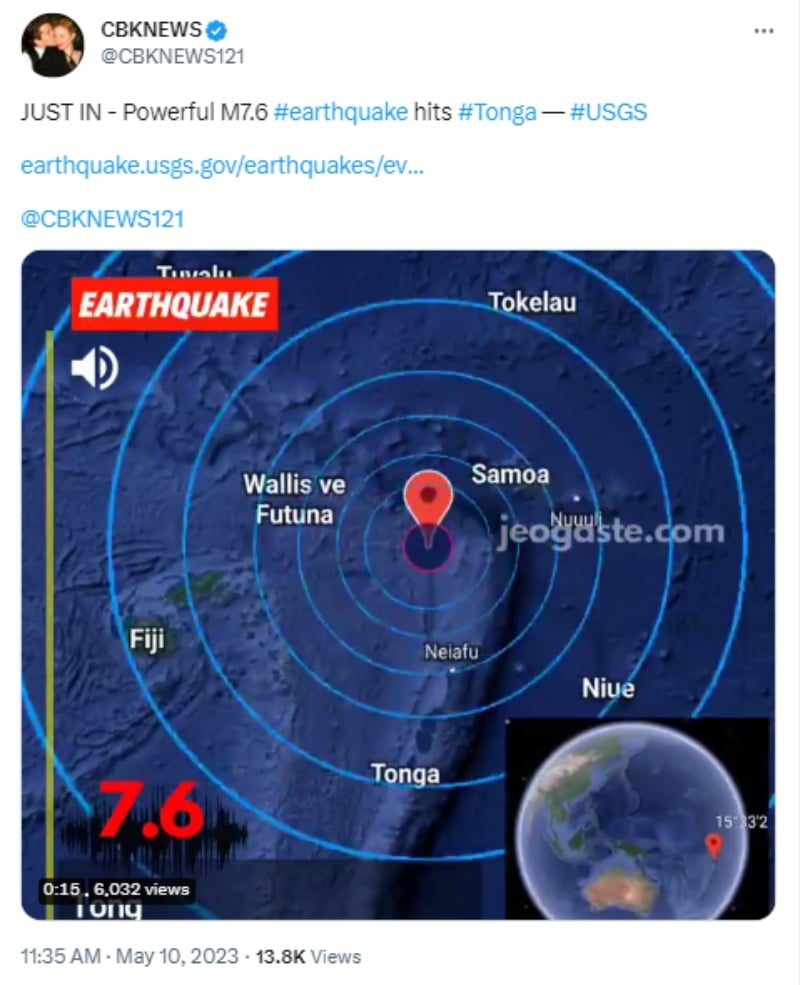 Terremoto sacude Tonga