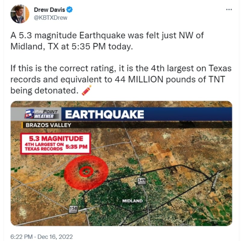 El terremoto tuvo una magnitud de 5.3 al Oeste de Texas