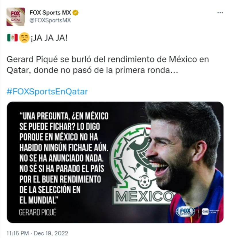 Piqué se burla México. "No sé si ha parado el país por el buen rendimiento"