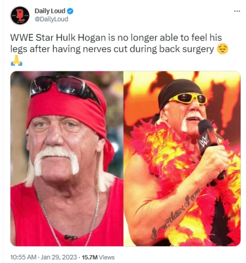 Hulk Hogan paralizado cirugía: "Le cortaron los nervios"