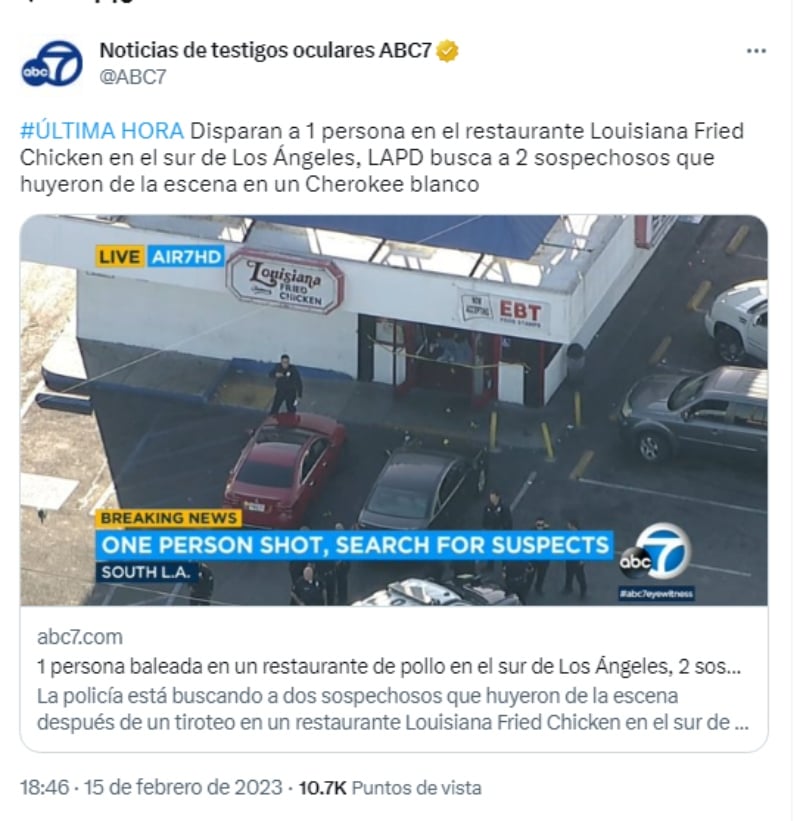 Shooting reported at Los Angeles restaurant