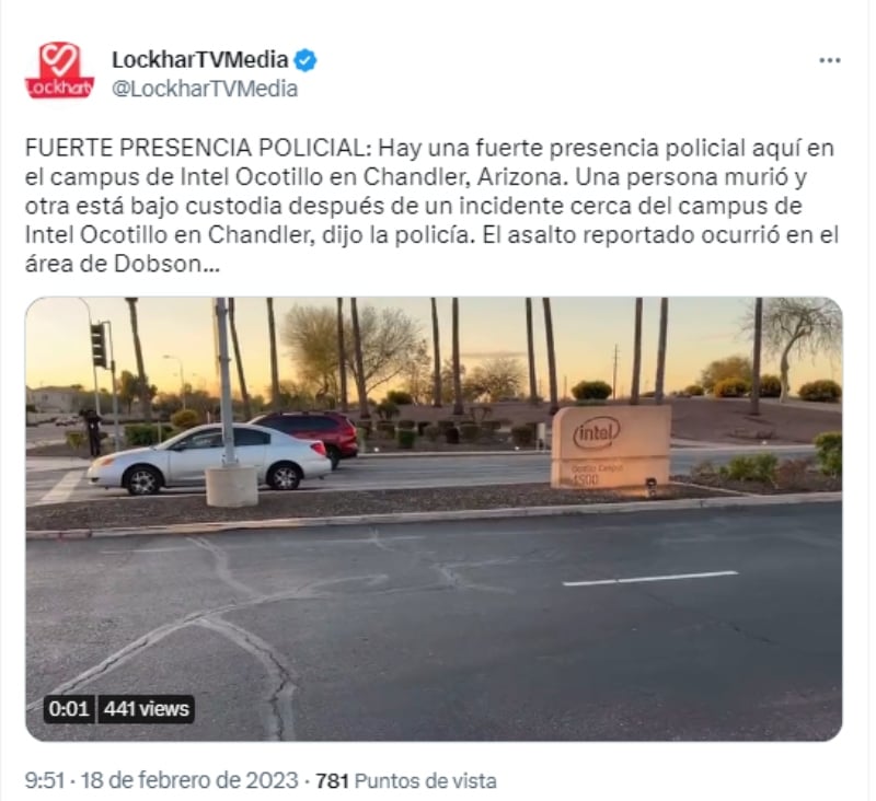 Incidente planta Intel Chandler. Hay una persona detenida