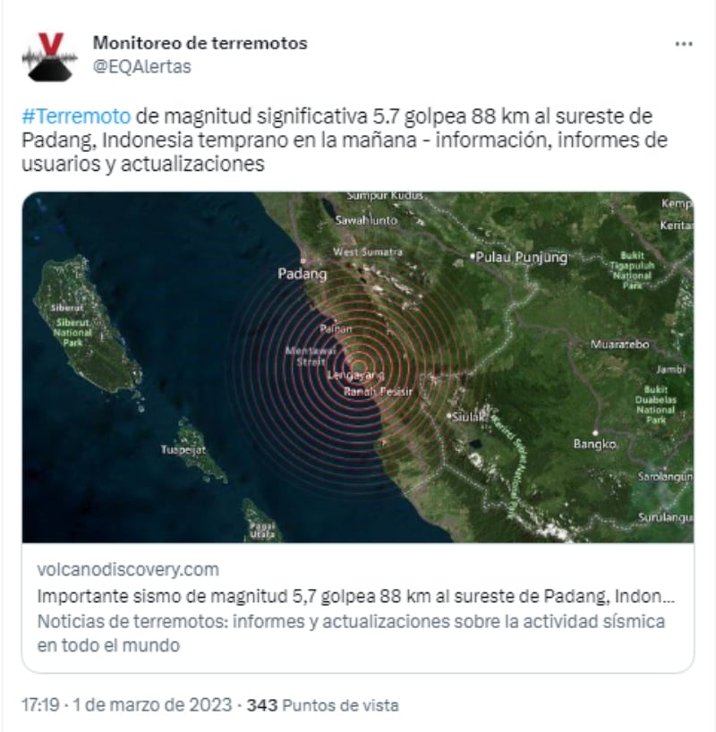 Sismo 5.7 Indonesia: No hay informes de daño