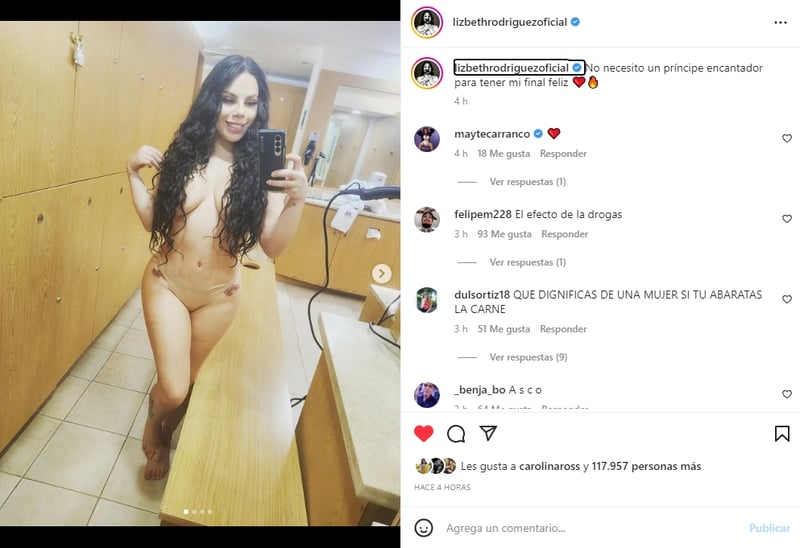 Lizbeth Rodríguez topless sospechas: "Pensé que estabas sin absolutamente nada"