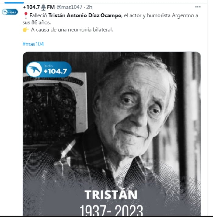 Muere Tristán comediante argentino