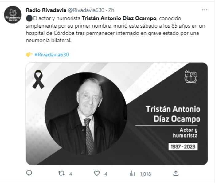 Muere Tristán comediante argentino