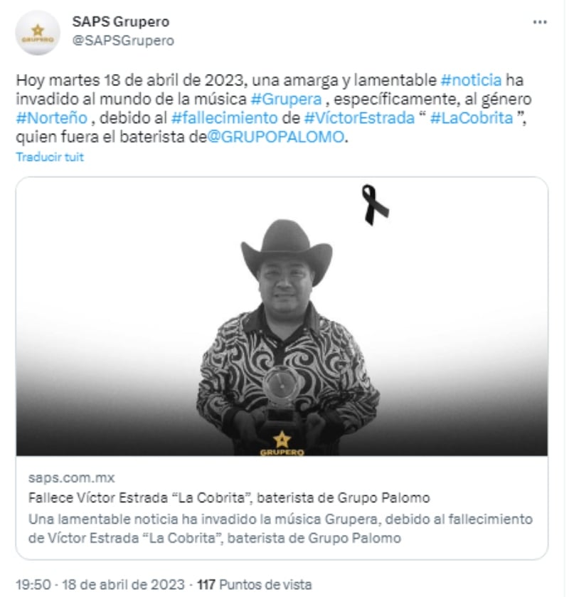 Grupo Palomo de luto: "Se nos adelanto un gran amigo"