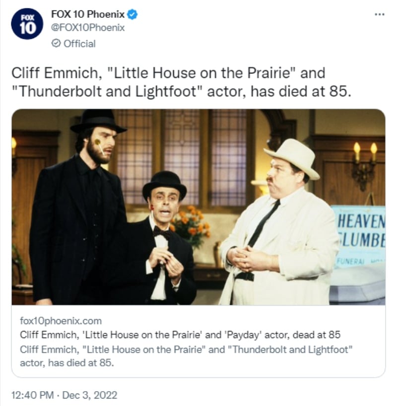 Muere actor Cliff Emmich: Fue una estrella de Hollywood