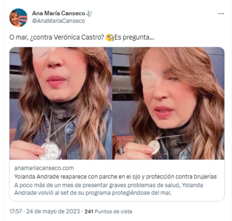 Yolanda Andrade appears with an eye patch