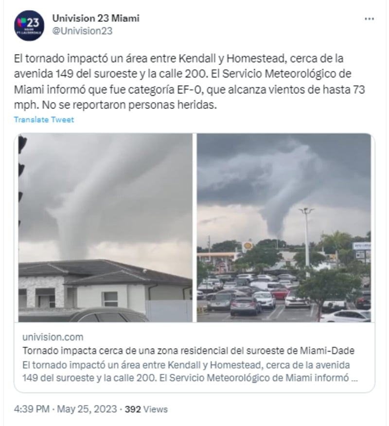 ¿Hay daños severos por el Tornado en Miami?