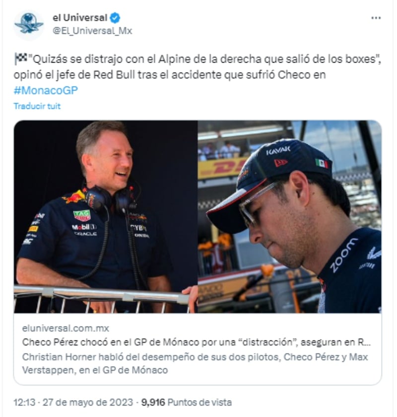 Checo Pérez sufre accidente y sufre consecuencias