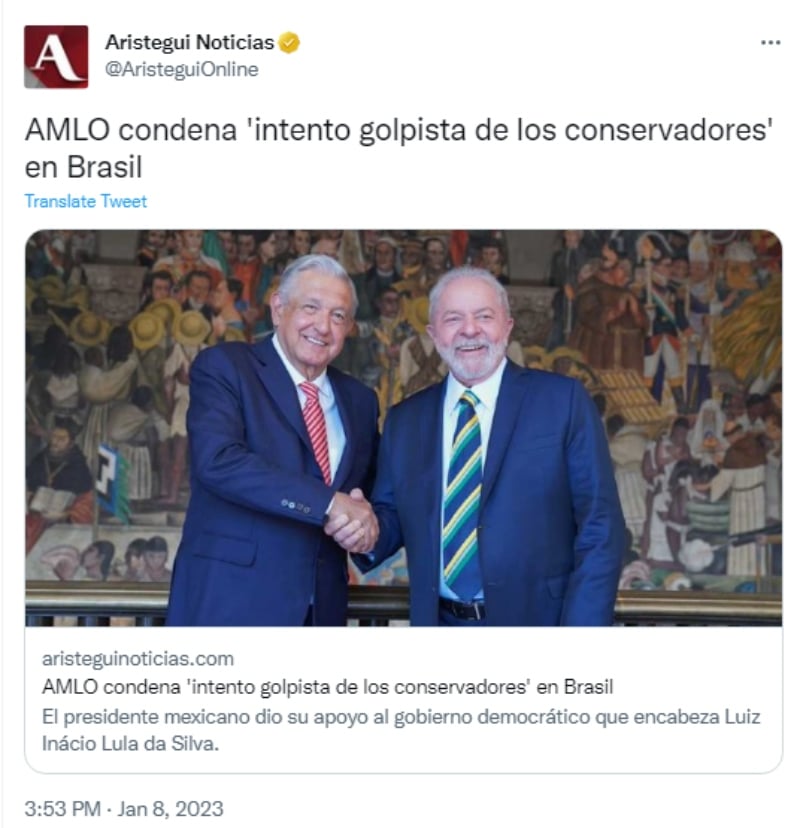 AMLO rompe el silencio tras el asalto al Congreso en Brasil