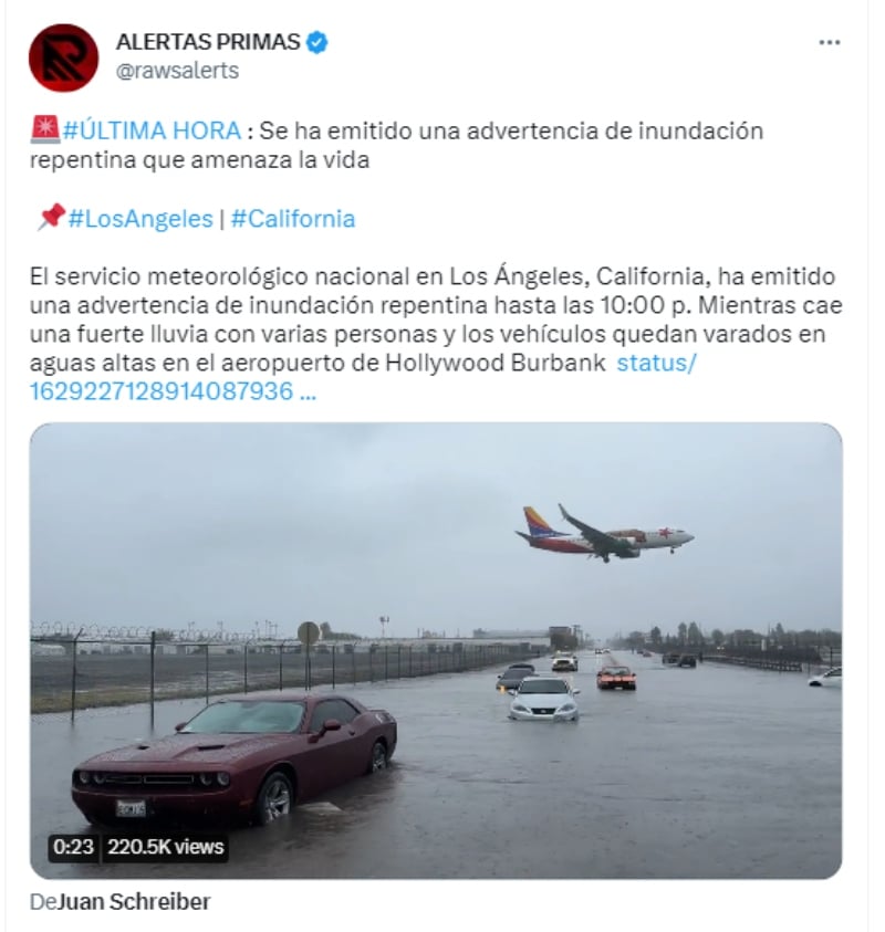 Alerta inundaciones Los Ángeles: Registran fuertes lluvias