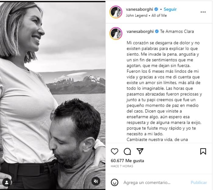 La presentadora Vanesa Borghi pierde a su bebé