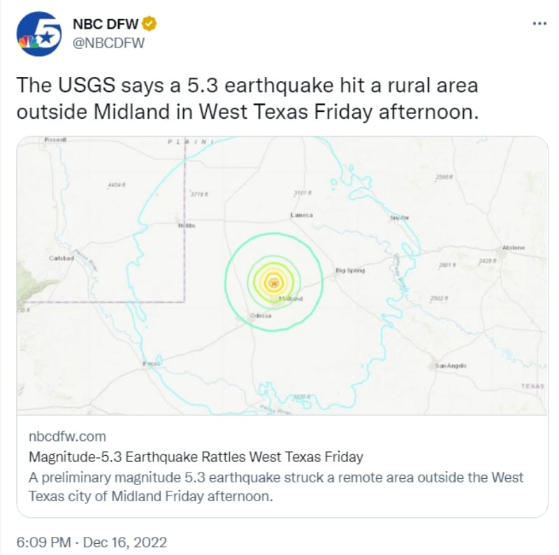 Reportan fuerte terremoto de 5.3 en Texas