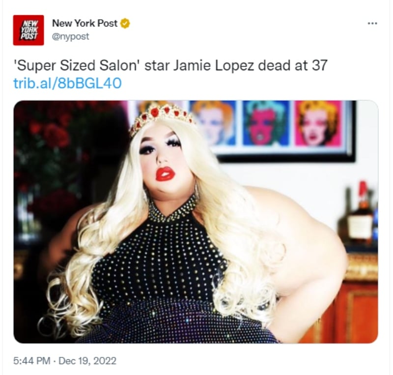 Super Sized Salon star dies" jamie lopez