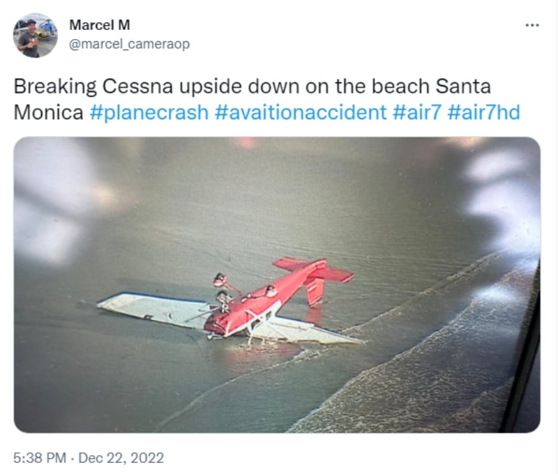Avioneta se estrella en playa de California