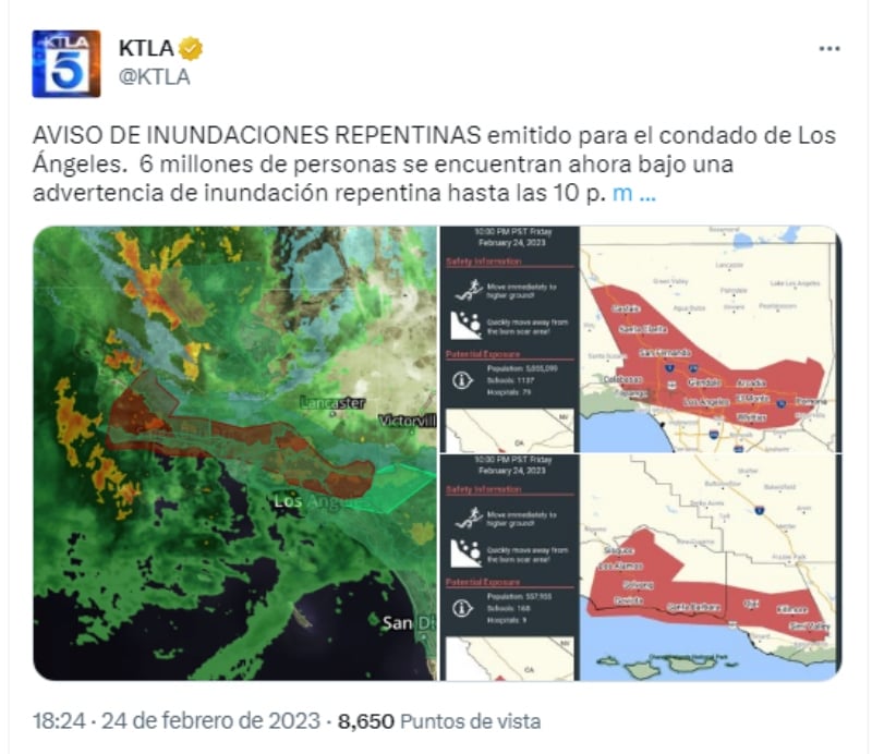 Lanzan alerta de inundaciones en Los Ángeles