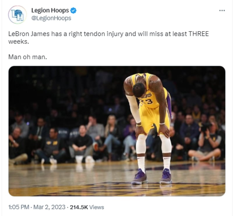 LeBron James fuera 3 semanas por lesión