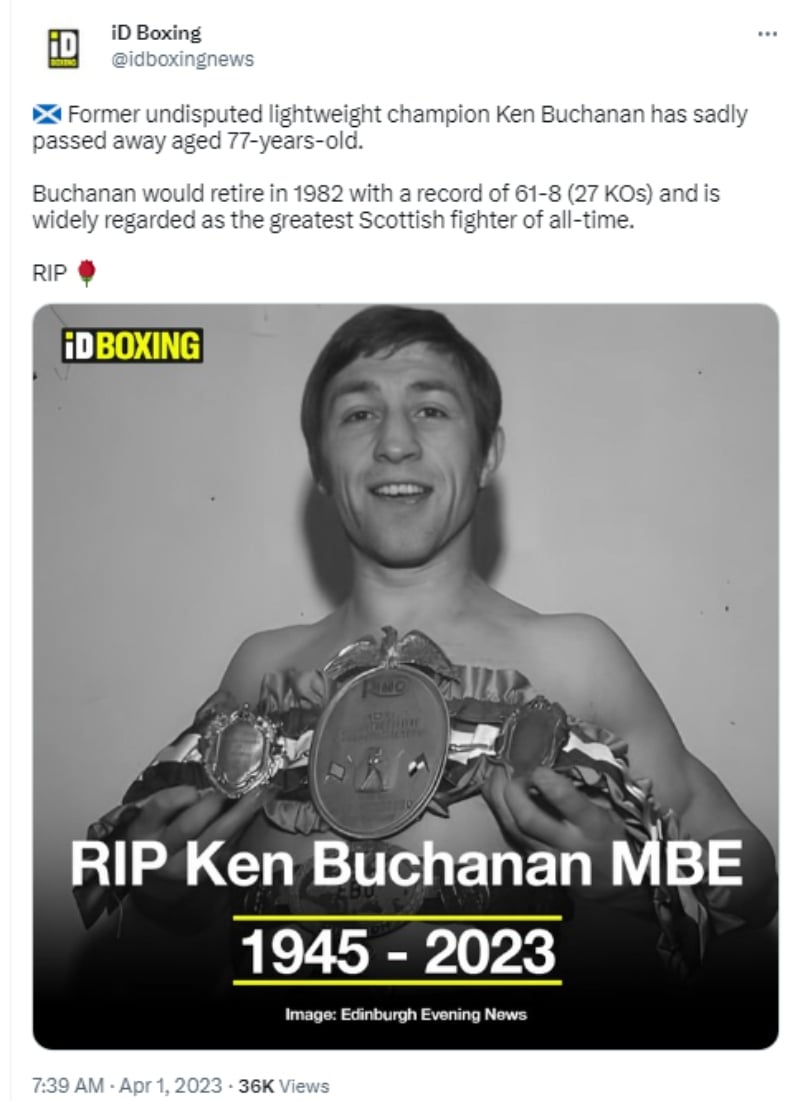 Muere el boxeador Ken Buchanan