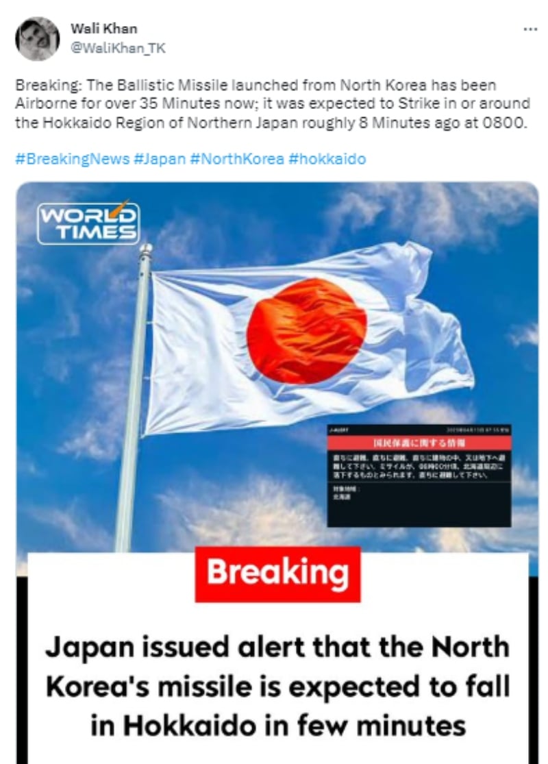 Japón emite alerta por misil