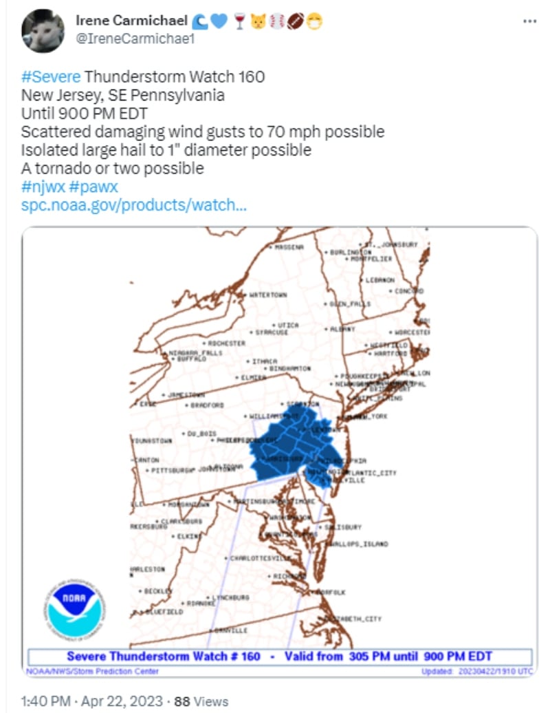 Alerta tornado Pensilvania: ¿Habrá clima severo esta noche?