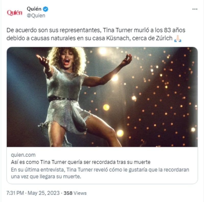 Tina Turner falleció y revelan las causas de su muerte